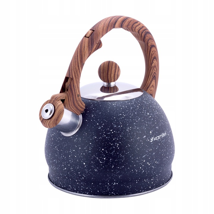 CZAJNIK NA GAZ INDUKCJA STALOWY Z GWIZDKIEM CZARNY marmurkowy 2l