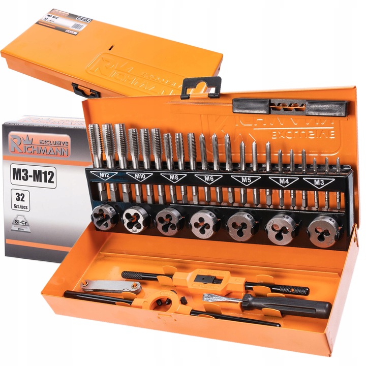 ZESTAW GWINTOWNIKÓW I NARZYNEK M3-M12 32el RICHMANN C9182 KALIBROWNIKI