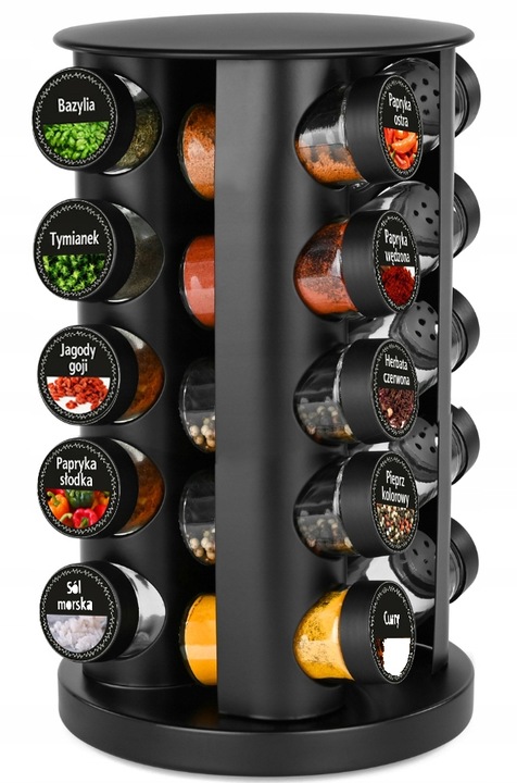 STOJAK NA PRZYPRAWY ORGANIZER 20 SZKLANE SŁOICZKI POJEMNIKI + NAKLEJKI