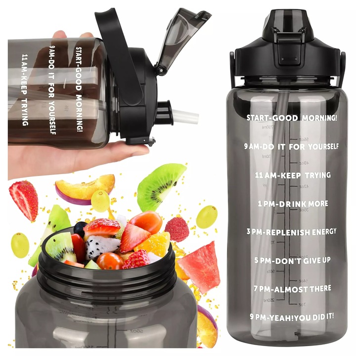 Butelka Bidon ze Słomką 2L na Wodę do Picia Motywacyjna z Przypomnieniem