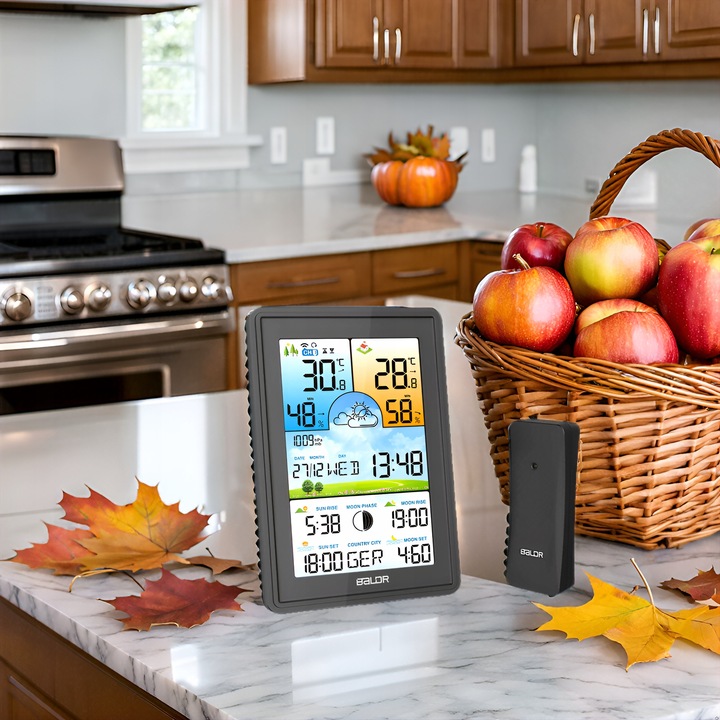 STACJA POGODOWA BALDR BEZPRZEWODOWA BAROMETR TERMOMETR LCD KOLOR