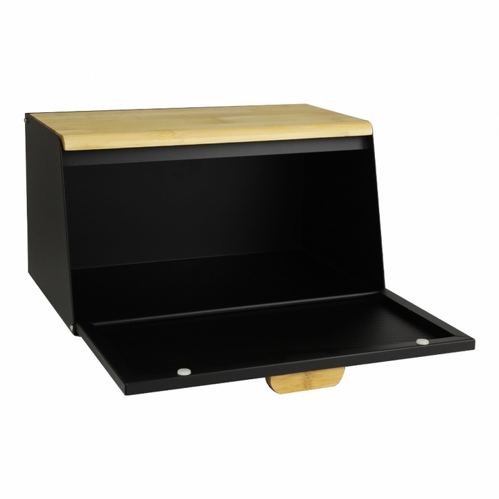 DUŻY CHLEBAK METALOWY Z DESKĄ POJEMNIK NA PIECZYWO CHLEB CZARNY BAMBUSOWY