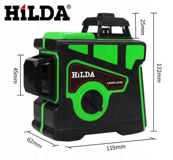 HILDA POZIOMICA 3D 12 LINII LASER KRZYŻOWY SAMOPOZIOMUJĄCY NIWELATOR 2 AKU