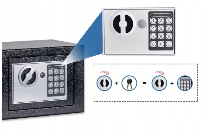 SEJF DOMOWY STALOWY KASETKA ZAMEK ELEKTRONICZNY CYFROWY SZYFR KLUCZ SOLIDNY