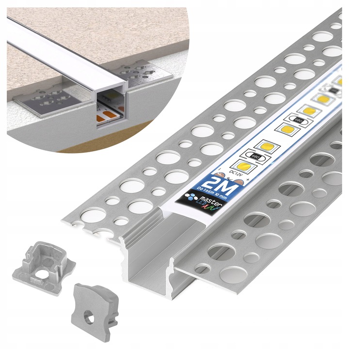 Profil LED Aluminiowy Do Płyt GK Gipsowych 10mm Wpuszczany Regips 2m
