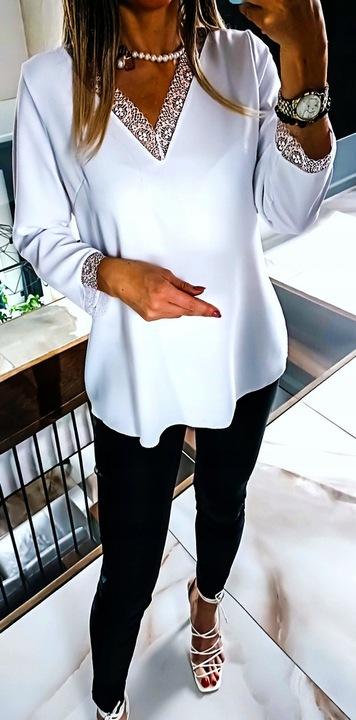 . BIAŁA TUNIKA BLUZKA ELEGANCKA Z KORONKĄ KOSZULA DO PRACY PLUS SIZE 44