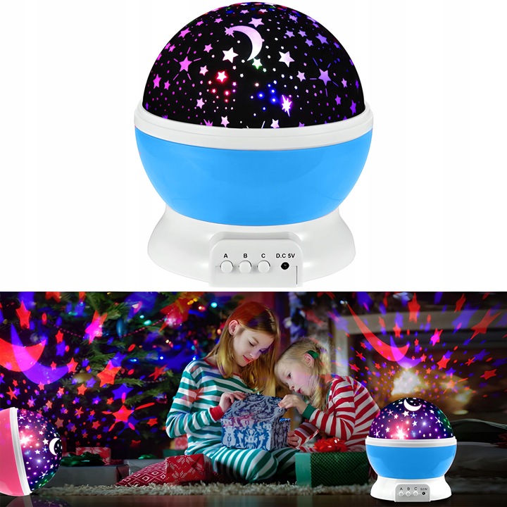 LAMPKA NOCNA PROJEKTOR GWIAZD NIEBA OBROTOWA 2w1