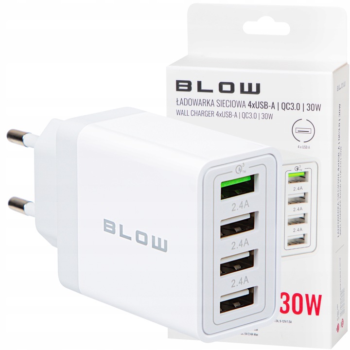 SZYBKA ŁADOWARKA SIECIOWA KOSTKA 4xUSB QUICK CHARGE 3.0 30W