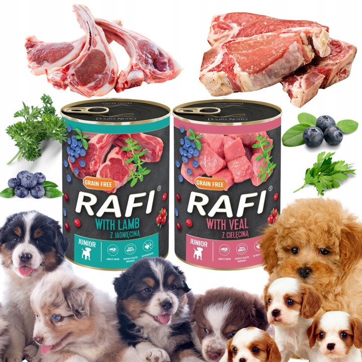 Karma mokra dla szczeniaka Rafi Junior Dolina Noteci mix smaków 400g 16 szt