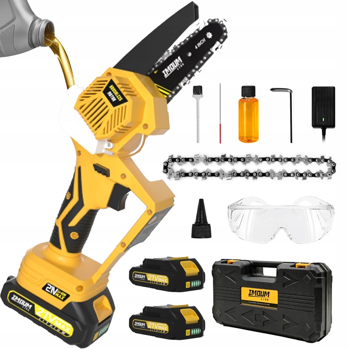 MINI PIŁA ŁAŃCUCHOWA PILARKA GAŁĘZIÓWKA AKUMULATOROWA 4" ZESTAW 2AKU IMOUM