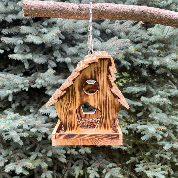 Karmnik Dla Ptaków Opalany Solidny Na Łańcuchu + 200g karmy