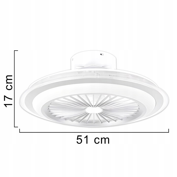 WENTYLATOR SUFITOWY WIATRAK PLAFON LAMPA LED 51 CM DUŻY APLIKACJA