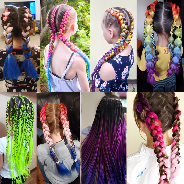 3X WŁOSY SYNTETYCZNE DO WARKOCZYKÓW KOLOROWE WARKOCZYKI TĘCZA DOCZEPY 130CM