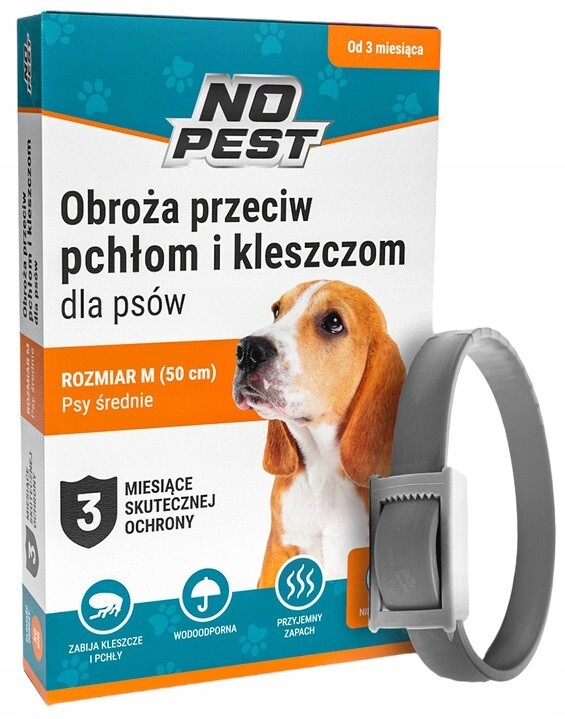 OBROŻA NA KLESZCZE I PCHŁY DLA PSA DLA PSÓW 50CM ROZMIAR M/L NO PEST