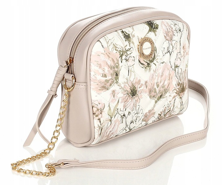 MONNARI Zgrabna beżowa listonoszka w kwiaty na pasku z łańcuszkiem