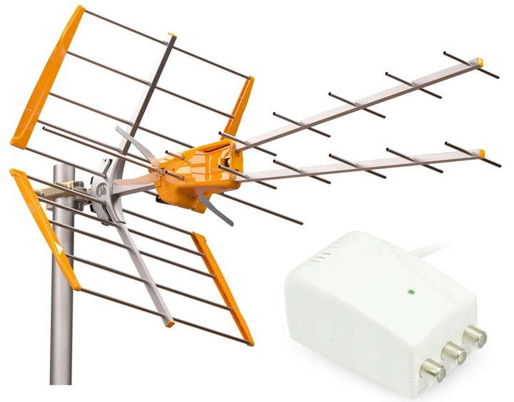 Antena DVB-T2 Televes V + MiX UHF VHF Zasilacz 12V Rozdzielacz 2 Wyjścia TV