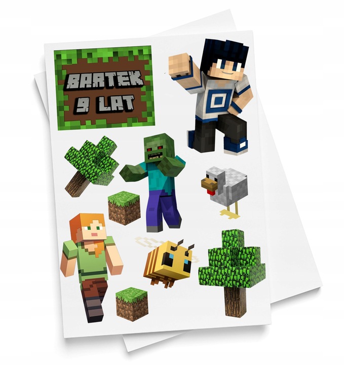 OPŁATEK CUKROWY GAMINGOWE PIKSELE TNT CREEPER WYDRUK + 9szt POSTACI + TEKST