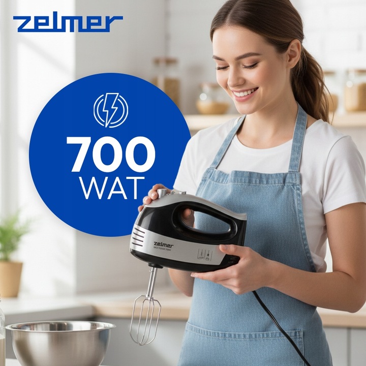 MIKSER RĘCZNY ZELMER LEKKI ROBOT KUCHENNY Z MISĄ 2,5L 4 KOŃCÓWKI TURBO