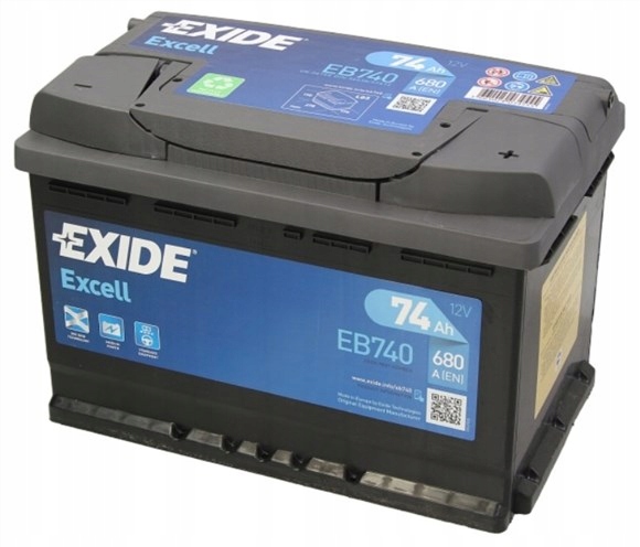 AKUMULATOR SAMOCHODOWY EXIDE EXCELL 74AH 680A EB740 PRAWY+