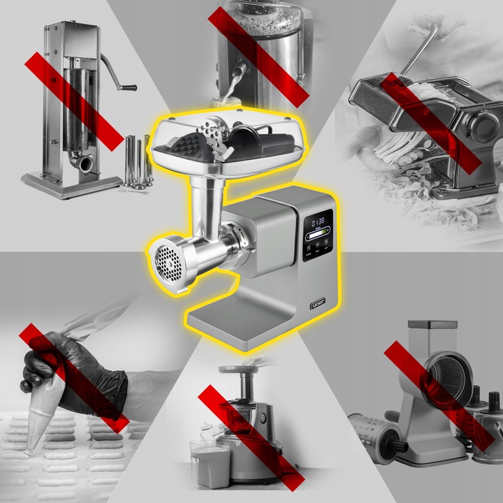 Maszynka do mięsa 7w1 Metalowa 4kg/min Yoer 2500W +Szatkownica+37