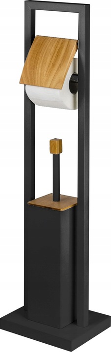STOJAK NA PAPIER TOALETOWY + SZCZOTKA DO WC METAL / BAMBUS 2w1 CZARNY