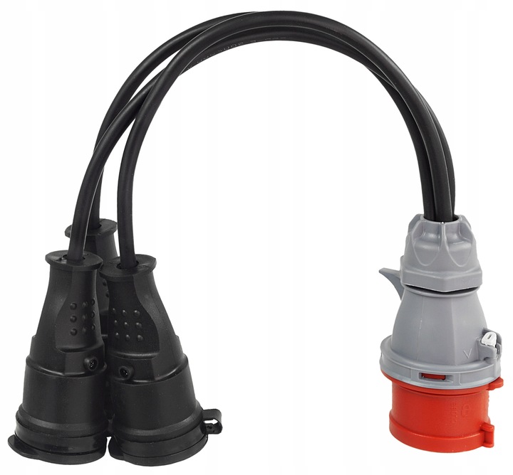 PRZEJŚCIÓWKA Z WTYKU 16A/5 400V NA 3 GNIAZDA 230V