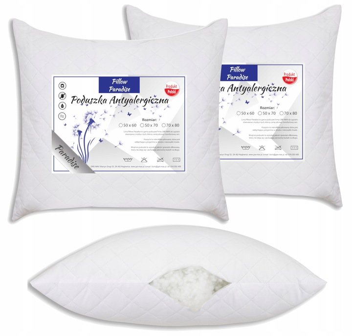 2x PODUSZKA 70X80 ANTYALERGICZNA GRUBA MIĘKKA ZAMEK REGULACJA ZESTAW 2