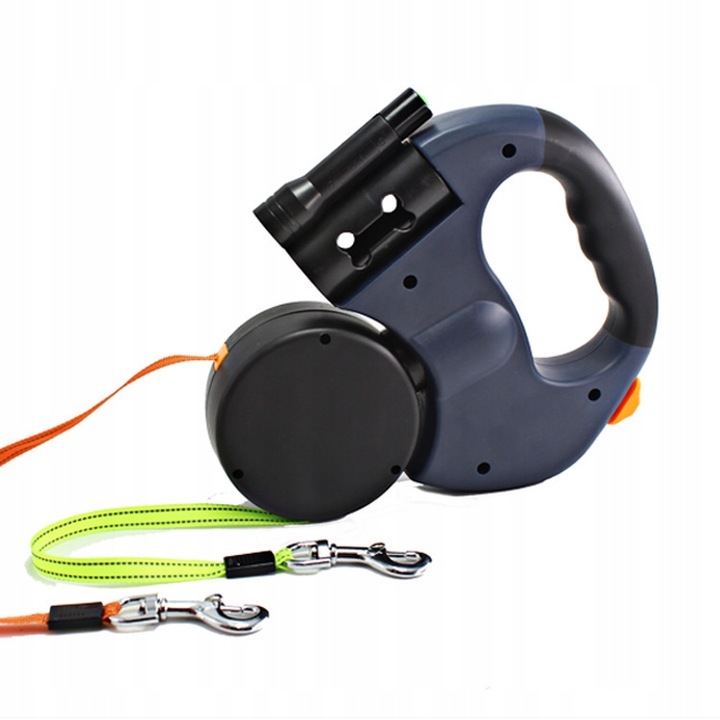 Smycz dla dwóch psów / na dwa psy linki 3 m, latarka i pojemnik na worek