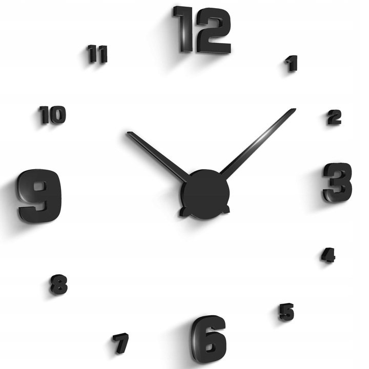 ZEGAR ŚCIENNY 3D NOWOCZESNY PRZYKLEJANY NA ŚCIANĘ CZARNY XXL 130 CM