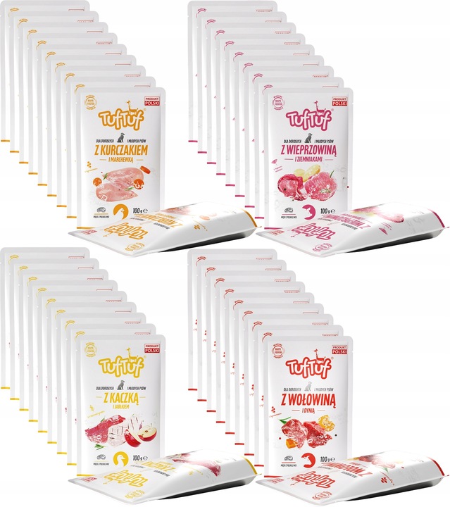 Mokra karma dla psa 65% mięsa saszetki 40 x 100g, zestaw Tuf Tuf mix smaków