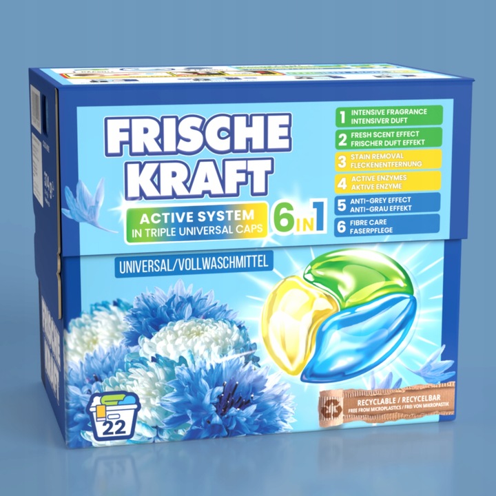 Frische Kraft 6w1 Niemieckie Kapsułki do Prania Uniwersalne 22szt