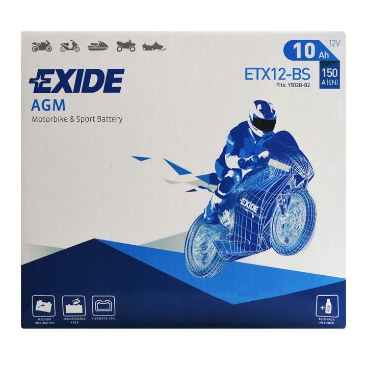 EXIDE ETX12-BS / YTX12-BS 12V 10Ah 150A L+