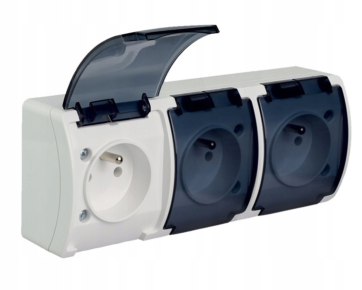 GNIAZDKO POTRÓJNE HERMETYCZNE NATYNKOWE Z KLAPKĄ BRYZGOSZCZELNE DYMNE