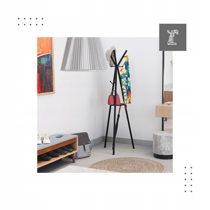 Wieszak stojak na ubrania MARK ADLER stojący stalowy 9 haczyków czarny