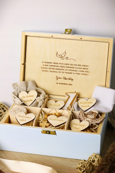 Pamiątka Chrztu Świętego Prezent na Chrzest z Grawerem BŁĘKITNE