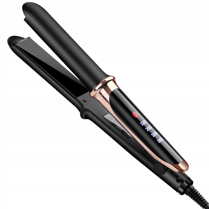 PROSTOWNICA DO WŁOSÓW CERAMICZNA EKRAN LCD 2W1 LOKÓWKA LEKKA CZARNA