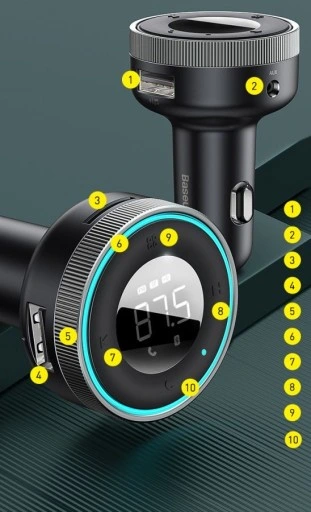 BASEUS ŁADOWARKA TRANSMITER FM BLUETOOTH 5.0 QC3