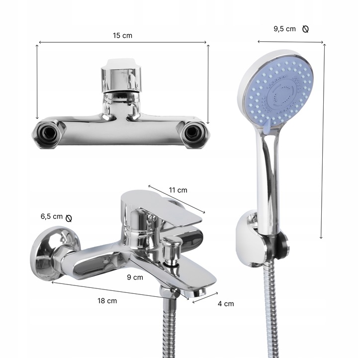 Bateria wannowa ścienna z prysznicem chrom srebrny kran do wanny YOKA