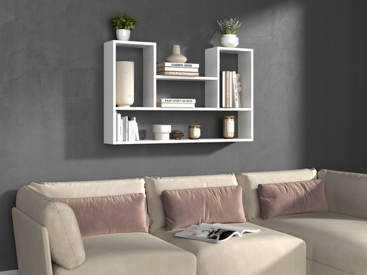 REGAŁ WISZĄCY BILBAO 4P BIEL BIAŁY - PÓŁKI ŚCIENNE, NOWOCZESNY DESIGN