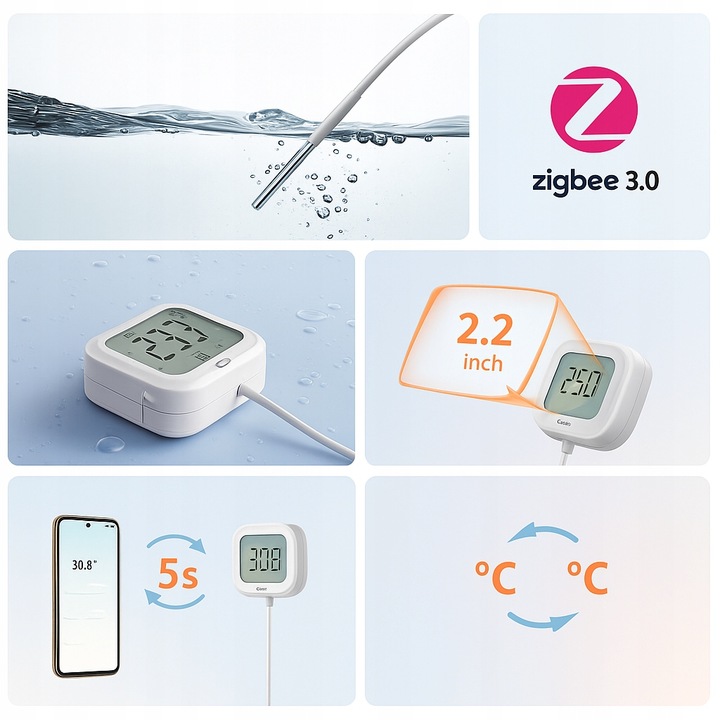 SONOFF SNZB-02LD Czujnik Temperatury Wilgotności Sonda Zigbee LCD IP65