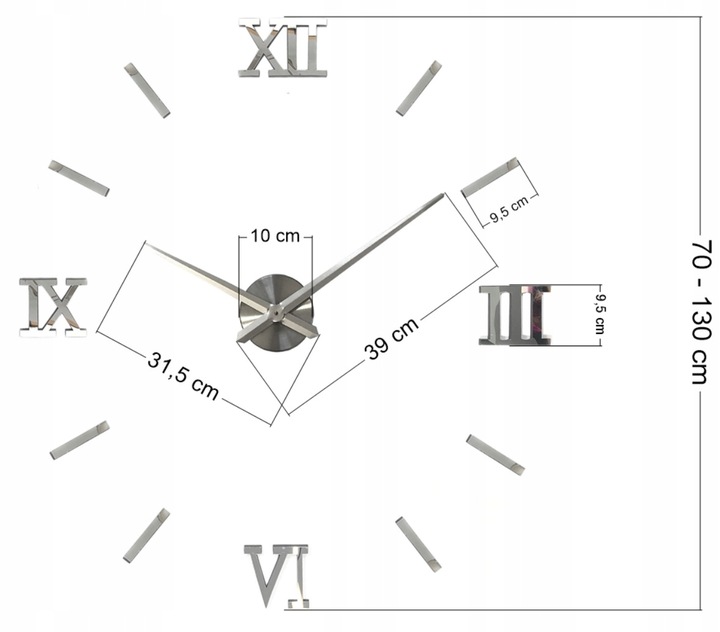 zegar ścienny duży czarny mechanizm zegara na ścianę do salonu kuchni
