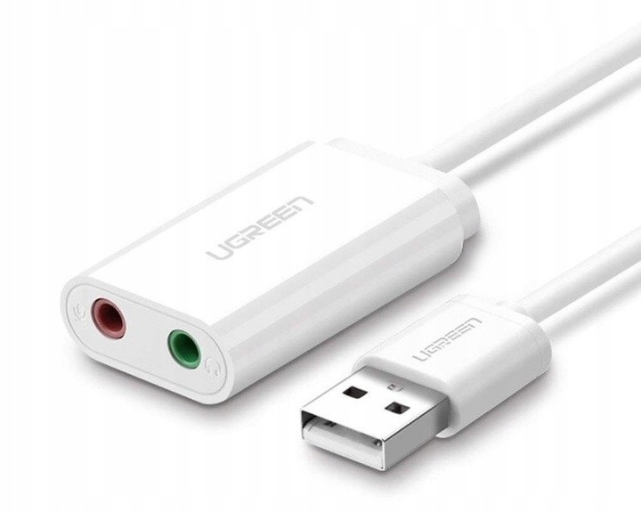 UGREEN Zewnętrzna Karta Dźwiękowa Adapter Hub USB Do 2x Minijack 3,5mm 15cm