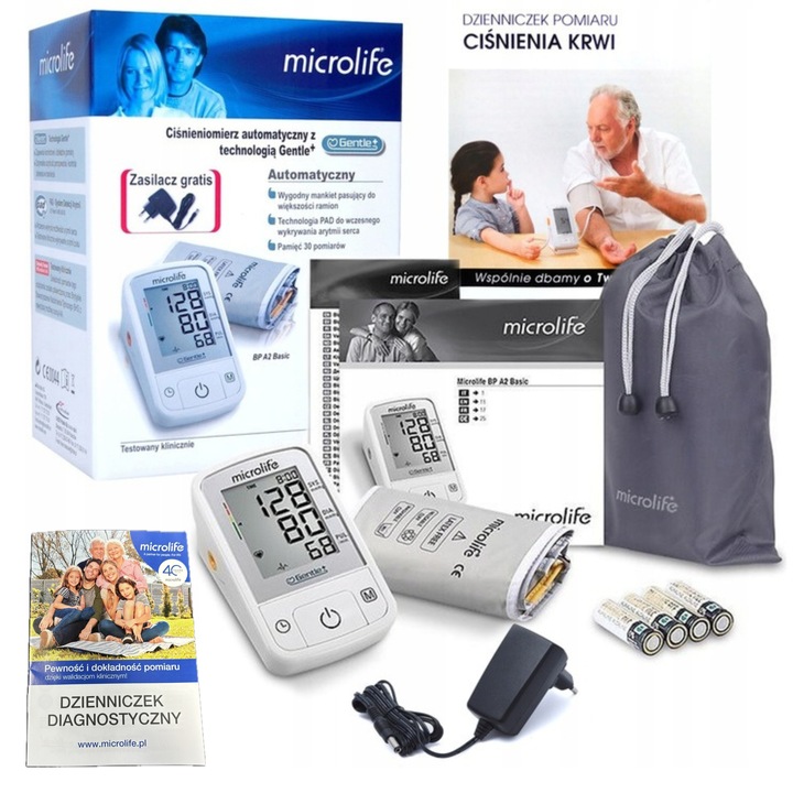 Microlife Ciśnieniomierz Automatyczny BP A2 Basic dzienniczek + zasilacz!