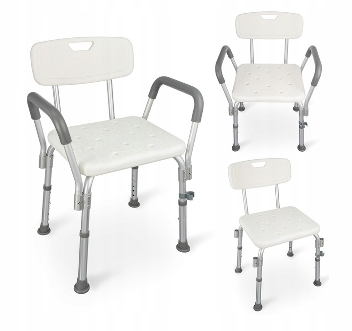 TABORET POD PRYSZNIC KRZESŁO PRYSZNICOWE STOŁEK ALUMNIOWY OPARCIE UCHWYTY