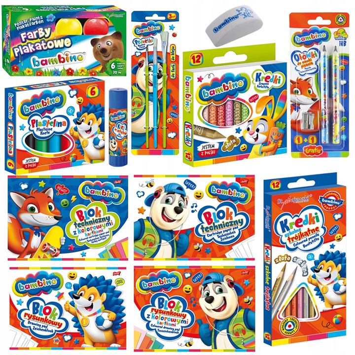 WYPRAWKA SZKOLNA KLASY 0-3 BAMBINO 15 ELEMENTÓW, ZESTAW PRZYBORÓW SZKOLNYCH