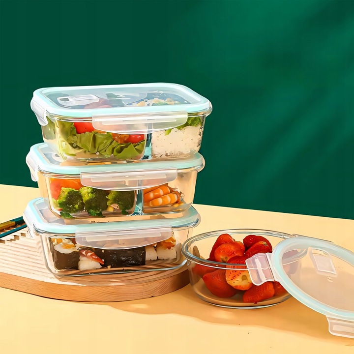 4x LUNCHBOX POJEMNIK SZKLANY NA ŻYWNOŚĆ ŻAROODPORNE POJEMNIKI Z