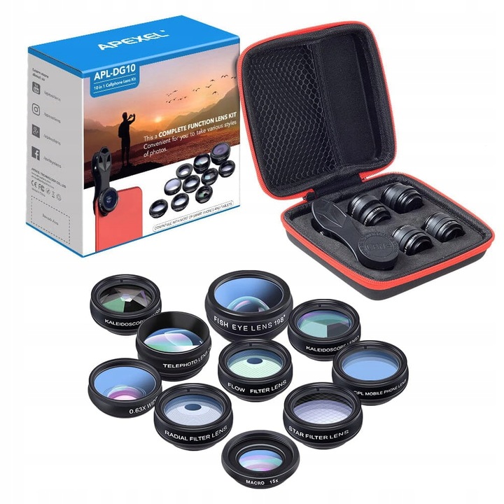 Zestaw obiektywów do telefonu 10w1 Apexel APL-DG10