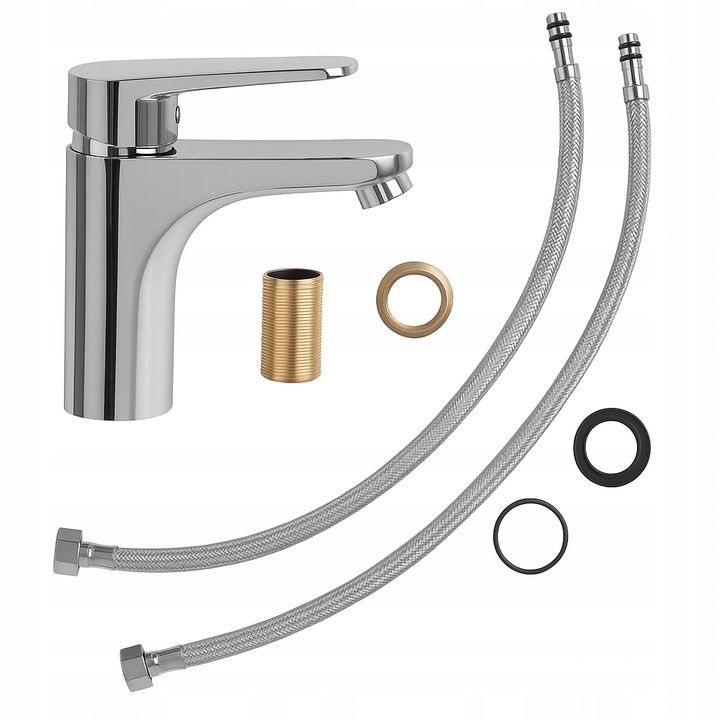 Bateria umywalkowa stojąca srebrna łazienkowa kran do umywalki chrom