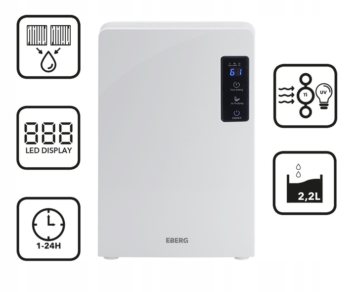 Osuszacz powietrza EBERG ZAG pochłaniacz wilgoci 2200ml filtr lampa UV
