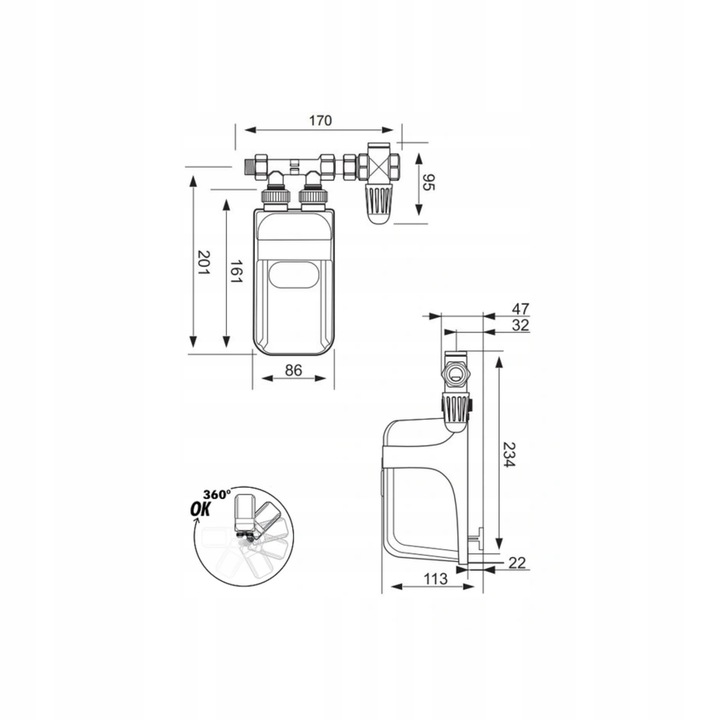 Przepływowy ogrzewacz wody DAFI z nyplami 5,5kW